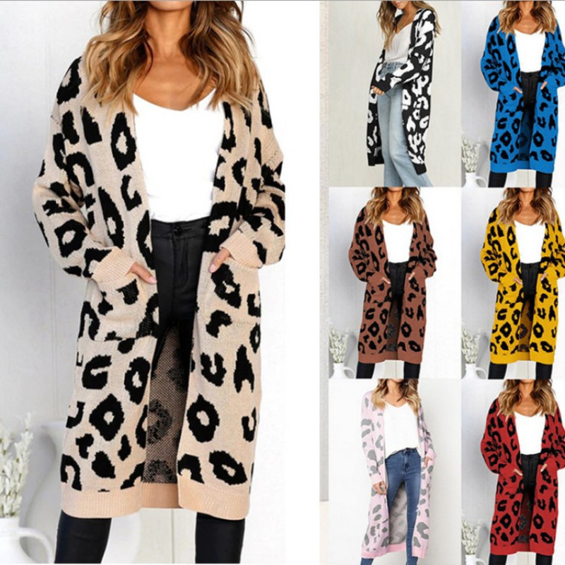 2022 New Color Leopard Loose Sweater Coat Knitted C..